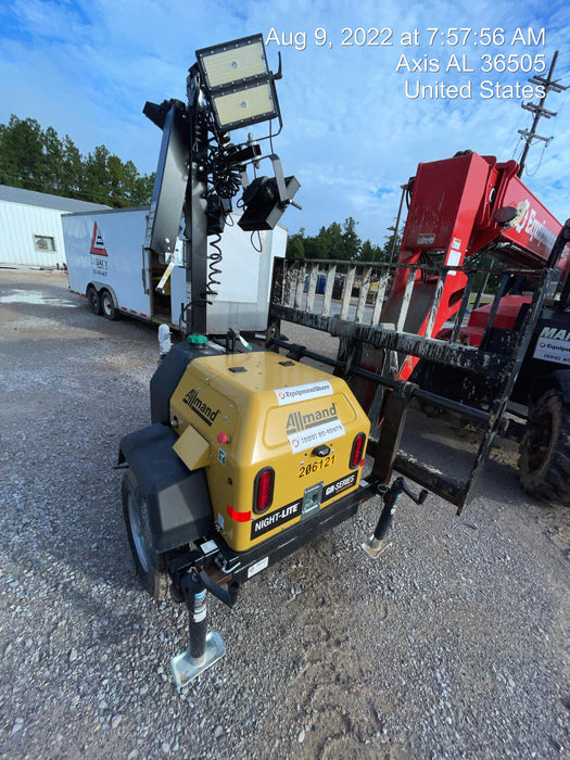 2022 Allmand NLV3GR (4) LED Light Fixture 350W, 23' Vertical Mast, 3kW Prime, Towable, Deep Sea L401, Leveling Jacks, Yanmar T4F 5.8hp