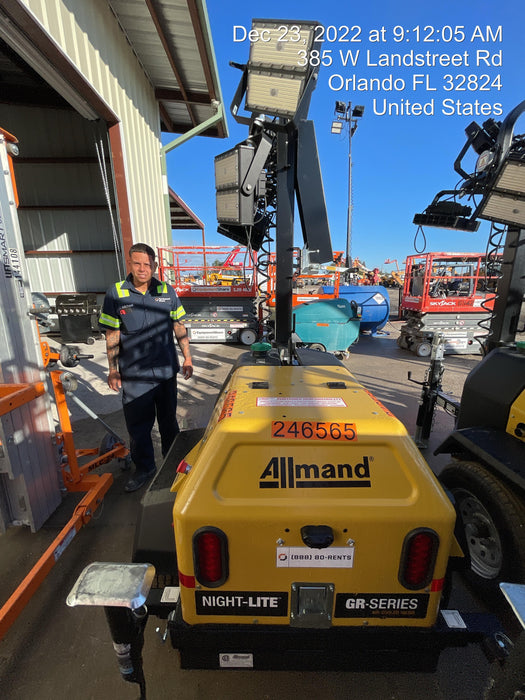 2022 Allmand NLV3GR (4) LED Light Fixture 350W, 23' Vertical Mast, 3kW Prime, Towable