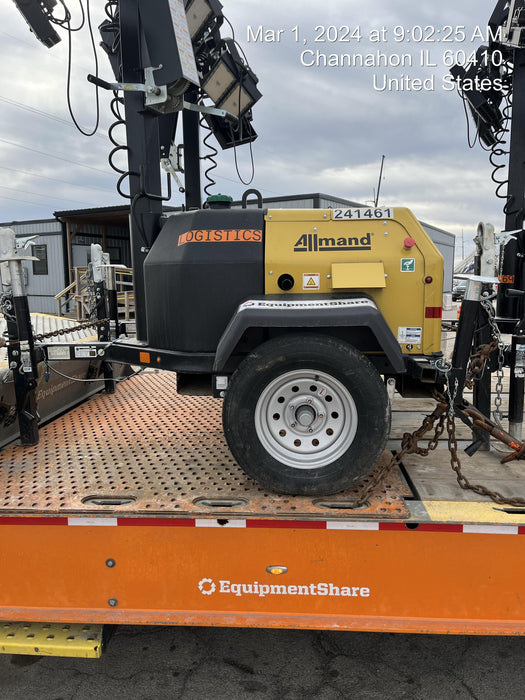 2022 Allmand NLV3GR (4) LED Light Fixture 350W, 23' Vertical Mast, 3kW Prime, Towable, Deep Sea L401, Leveling Jacks, Yanmar T4F 5.8hp