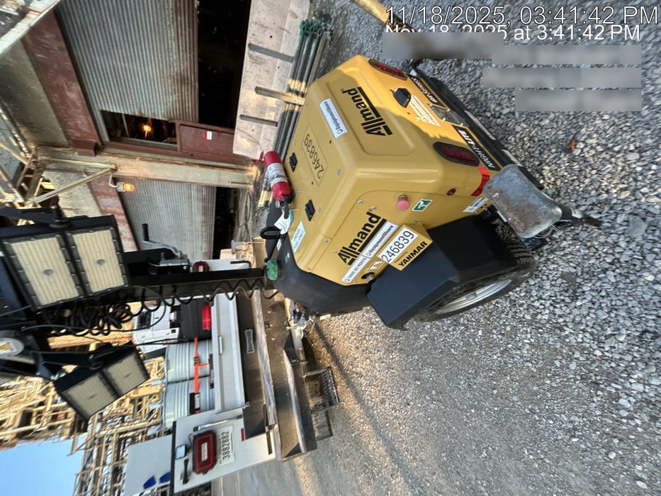 2022 Allmand NLV3GR (4) LED Light Fixture 350W, 23' Vertical Mast, 3kW Prime, Towable, ES Decals, T3