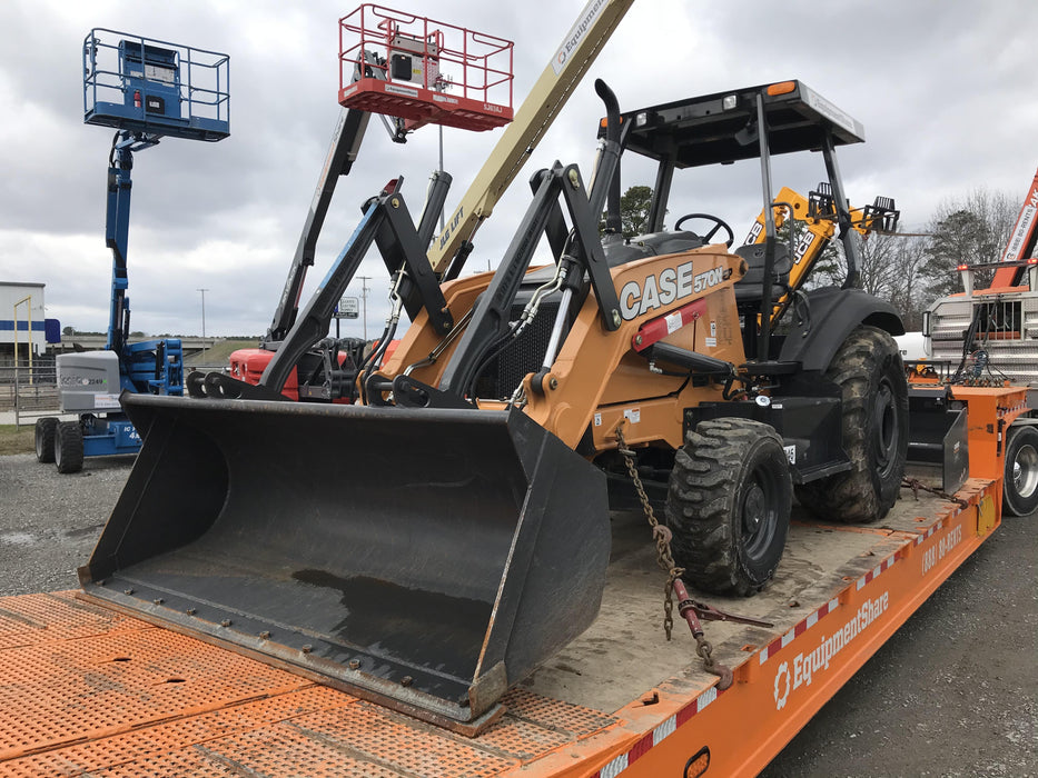 2019 Case 570N EP Canopy, 4WD, GP Front Bucket, Dual Tilt Cylinder, 84" Box Blade w/ Scarifier, Wheel Weights, Beacon