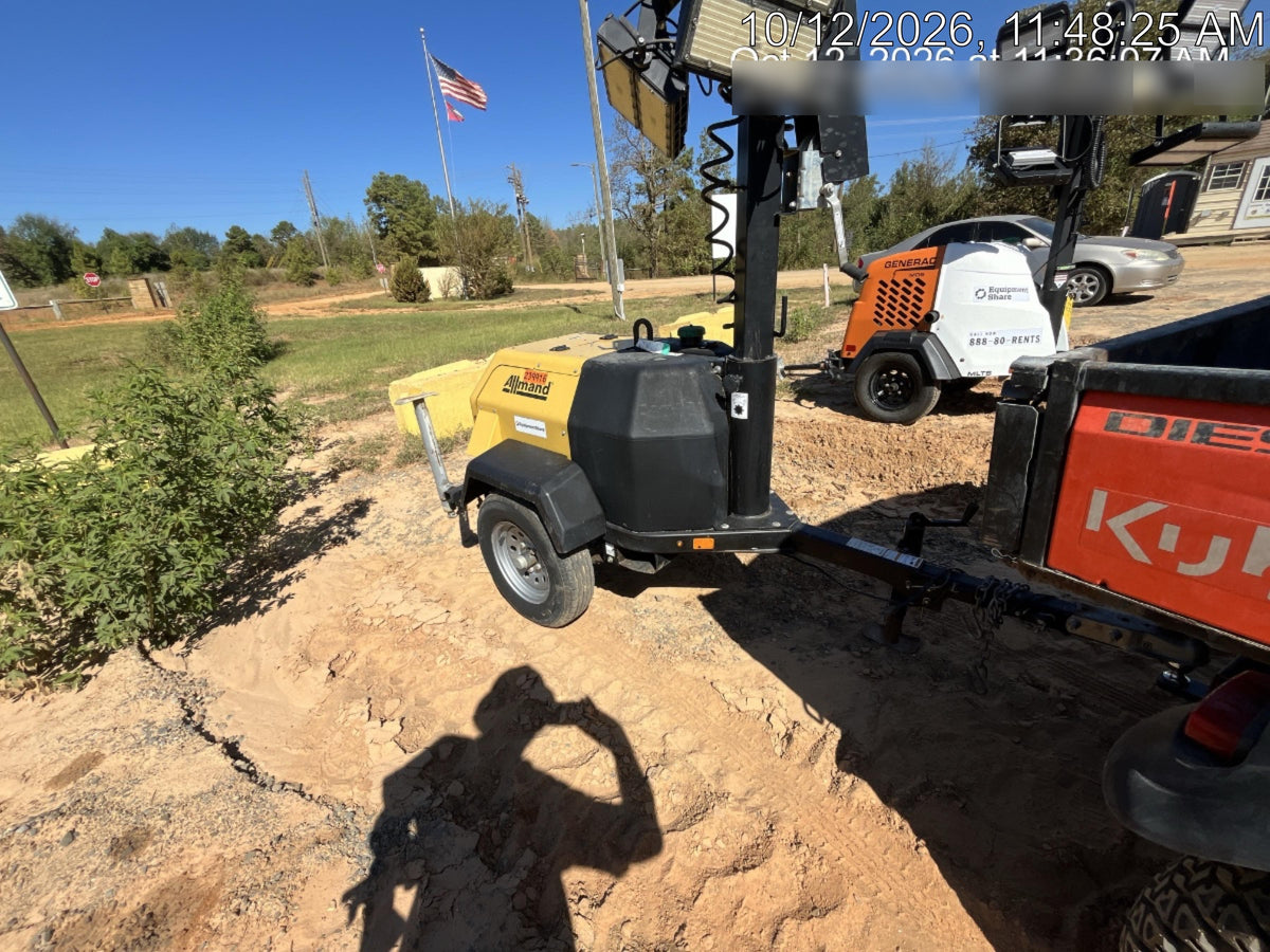 2022 Allmand NLV3GR (4) LED Light Fixture 350W, 23' Vertical Mast, 3kW Prime, Towable, Deep Sea L401, Leveling Jacks, Yanmar T4F 5.8hp
