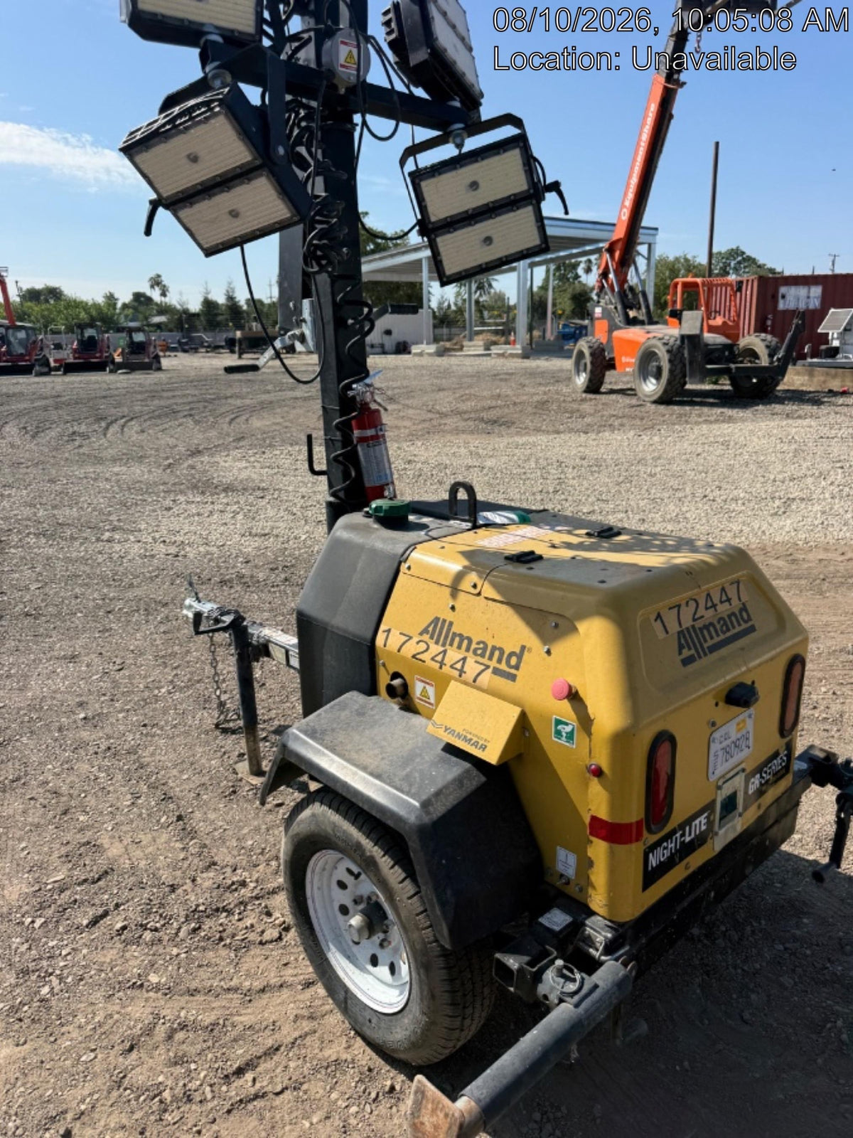 2021 Allmand NLV3GR (4) LED Light Fixture 350W, 23' Vertical Mast, 3kW Prime, Towable, Deep Sea L401, Leveling Jacks, Yanmar T4F 5.8hp