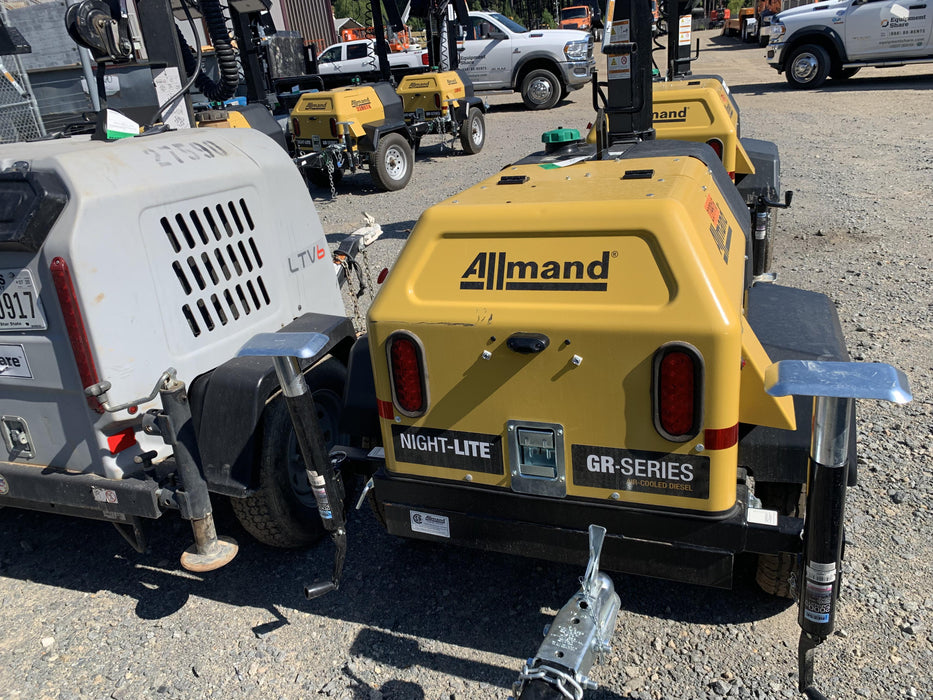 2022 Allmand NLV3GR (4) LED Light Fixture 350W, 23' Vertical Mast, 3kW Prime, Towable, Deep Sea L401, Leveling Jacks, Yanmar T4F 5.8hp