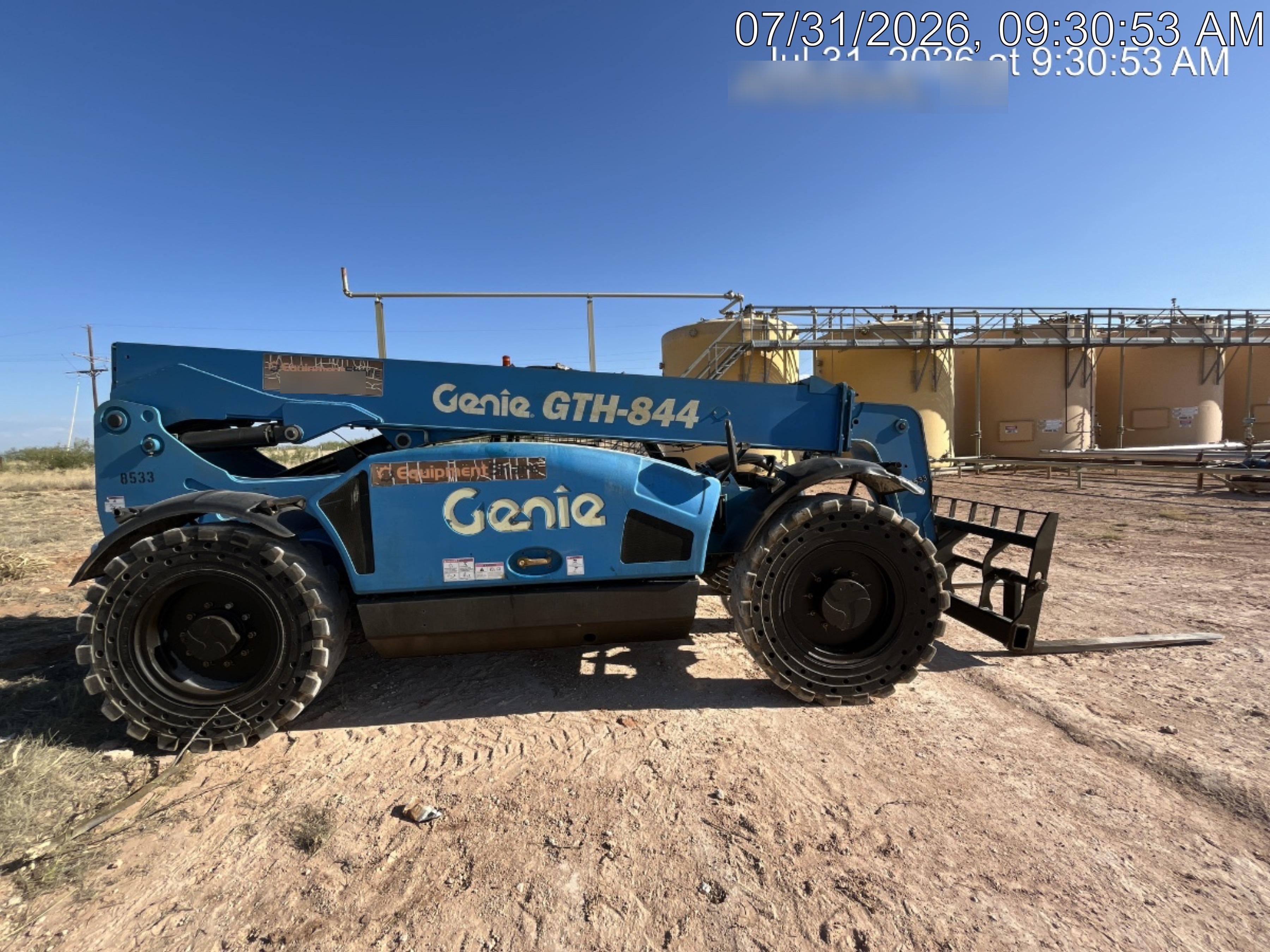 2018 Genie GTH-844 Genie GTH-844D w/Open ROPS, Solid Tires, Work Light/Beacon, 60" Carriage and Forks