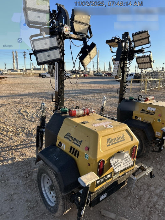 2022 Allmand NLV3GR (4) LED Light Fixture 350W, 23' Vertical Mast, 3kW Prime, Towable, ES Decals, T3