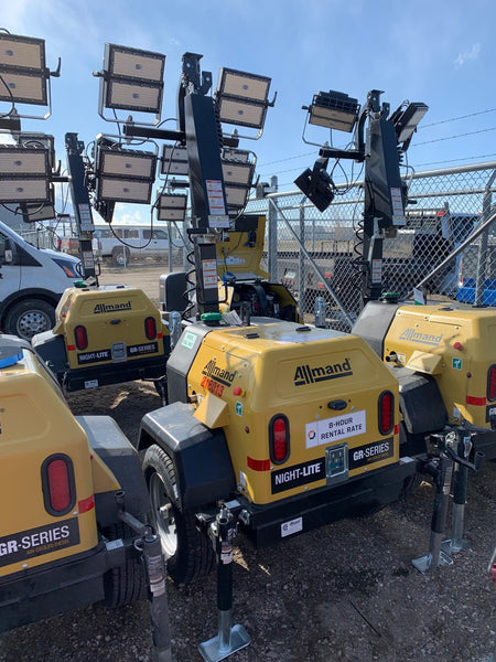 2022 Allmand NLV3GR (4) LED Light Fixture 350W, 23' Vertical Mast, 3kW Prime, Towable, Deep Sea L401, Leveling Jacks, Yanmar T4F 5.8hp