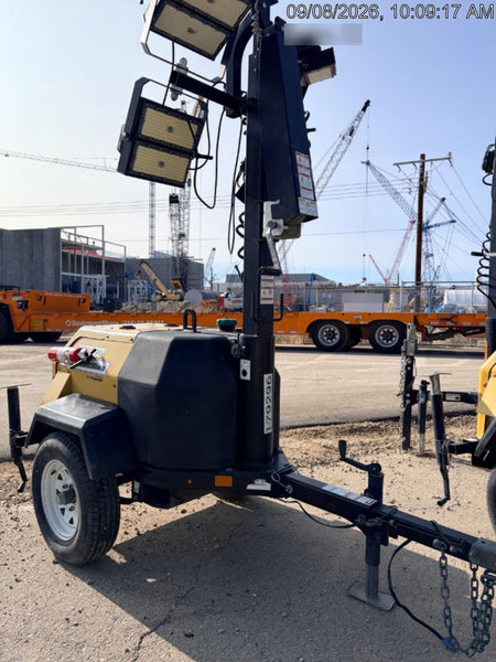 Allmand NLV3GR (4) LED Light Fixture 350W, 23' Vertical Mast, 3kW Prime, Towable, Deep Sea L401, Leveling Jacks, Yanmar T4F 5.8hp