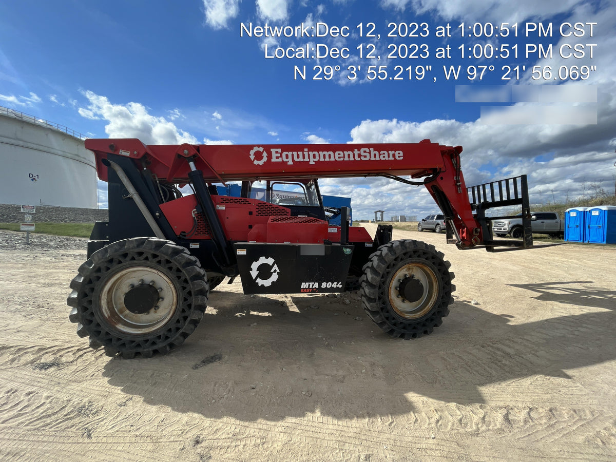 2019 Manitou MTA8044 74hp T4F, Cab/Heat/Air, Cab and Boom LED work lights, Auxiliary Hydraulics, Solid Tires, Amber strobe, Lift Hook 66" Carriage, 60" Forks