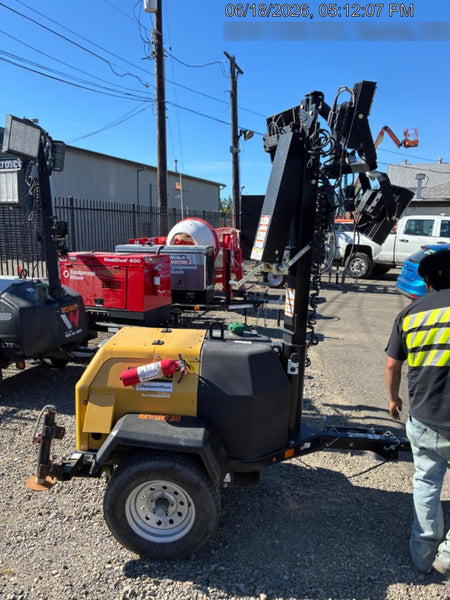 2022 Allmand NLV3GR (4) LED Light Fixture 350W, 23' Vertical Mast, 3kW Prime, Towable, Deep Sea L401, Leveling Jacks, Yanmar T4F 5.8hp