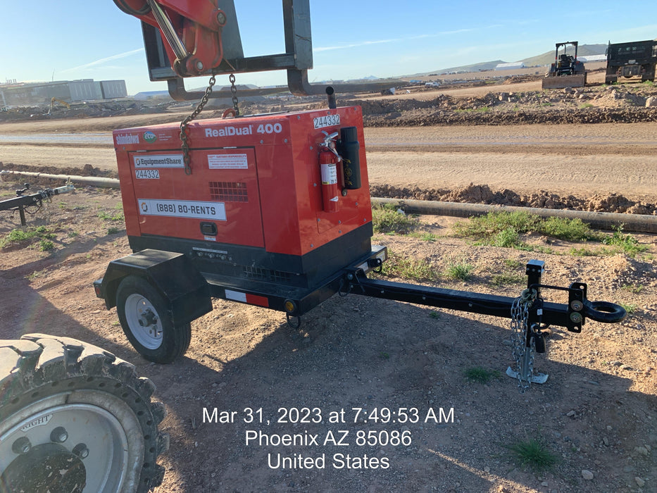 2022 Shindaiwa DGW400MDL Kubota D902 Engine, 23 HP, Dual Op Welder, Wire, Arc, Droop Stick, Tig, and CC Stick Functionality, Simulphase, 3 Phase and 1 Phase Gen Output, Single Axle NB Trlr, Slr Trckl Chrg 12V 12W, Fire Ext