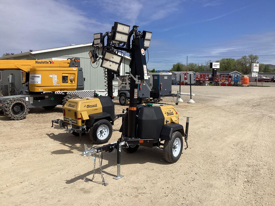 2021 Allmand NLV3GR (4) LED Light Fixture 350W, 23' Vertical Mast, 3kW Prime, Towable, Deep Sea L401, Leveling Jacks, Yanmar T4F 5.8hp