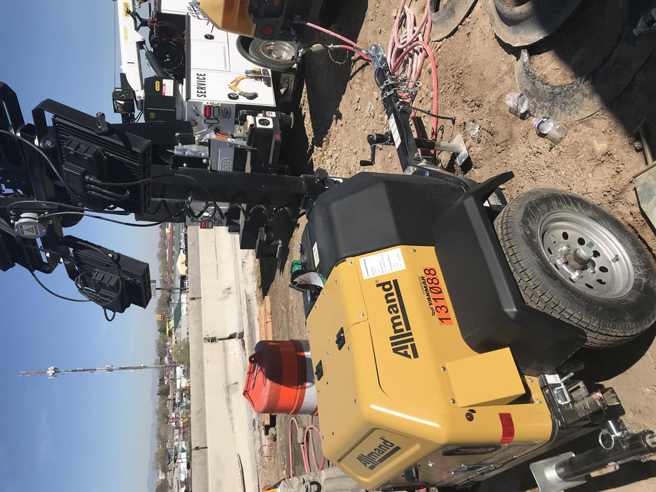 2021 Allmand NLV3GR (4) LED Light Fixture 350W, 23' Vertical Mast, 3kW Prime, Towable, Deep Sea L401, Leveling Jacks, Yanmar T4F 5.8hp