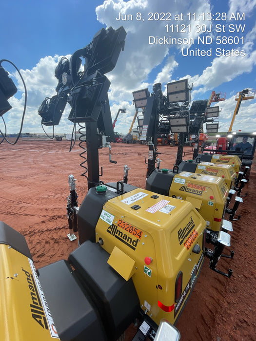 2022 Allmand NLV3GR (4) LED Light Fixture 350W, 23' Vertical Mast, 3kW Prime, Towable, Deep Sea L401, Leveling Jacks, Yanmar T4F 5.8hp