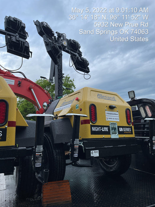 2022 Allmand NLV3GR (4) LED Light Fixture 350W, 23' Vertical Mast, 3kW Prime, Towable, Deep Sea L401, Leveling Jacks, Yanmar T4F 5.8hp