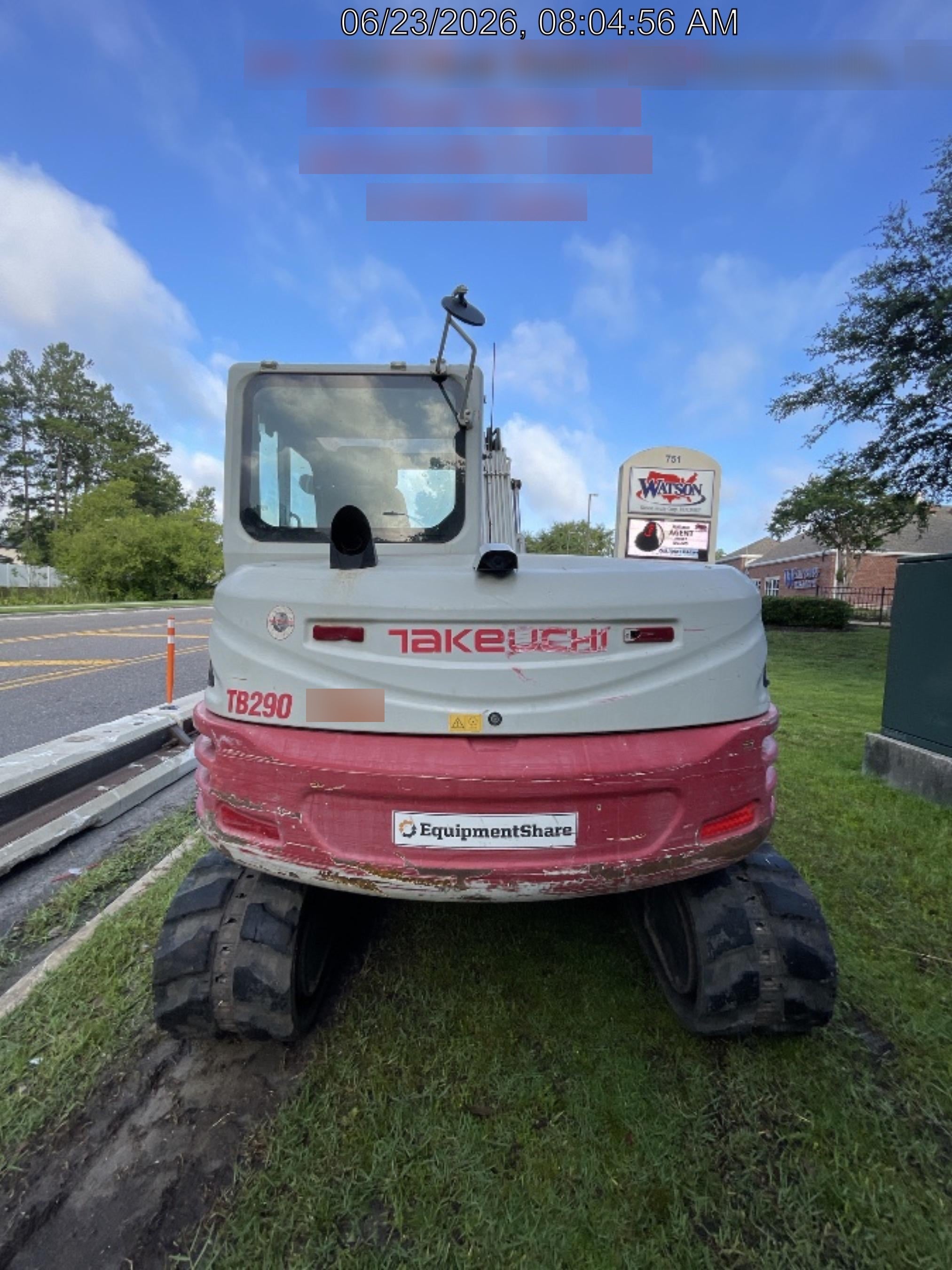 2019 Takeuchi TB290 Cab, AC, Rubber Tracks, Dozer Blade, Travel Alarm, Control Pattern Change Valve, Auxiliary Hydraulics w/18" Quick Coupler Bucket with teeth, 6.2 cu. ft. capacity/24" Quick Coupler Bucket with teeth, 8.6 cu. ft. capacity/36" Quick Coupler Bucket with teeth, 13.4 cu. ft. capacity, Quick Coupler, Hydraulic Thumb Installed