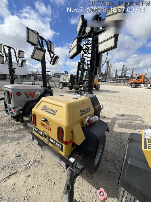 Allmand NLV3GR (4) LED Light Fixture 350W, 23' Vertical Mast, 3kW Prime, Towable, Deep Sea L401, Leveling Jacks, Yanmar T4F 5.8hp