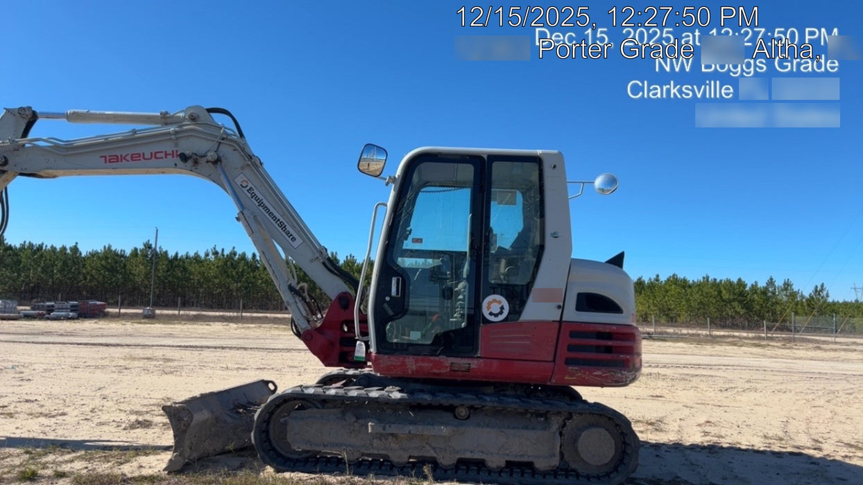 2019 Takeuchi TB290 Cab, AC, Rubber Tracks, Dozer Blade, Travel Alarm, Control Pattern Change Valve, Auxiliary Hydraulics w/18" Quick Coupler Bucket with teeth, 6.2 cu. ft. capacity/24" Quick Coupler Bucket with teeth, 8.6 cu. ft. capacity/36" Quick Coupler Bucket with teeth, 13.4 cu. ft. capacity, Quick Coupler, Hydraulic Thumb Installed