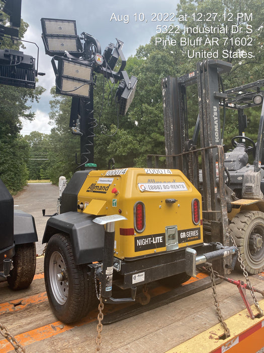 2022 Allmand NLV3GR (4) LED Light Fixture 350W, 23' Vertical Mast, 3kW Prime, Towable, Deep Sea L401, Leveling Jacks, Yanmar T4F 5.8hp