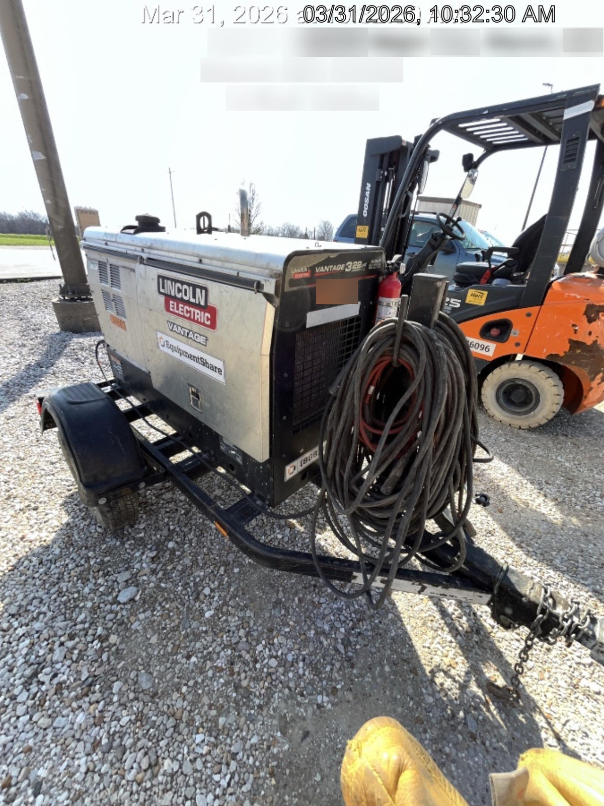2019 Lincoln Electric Vantage 322 Welder Ready-Pak 3, Two wheel trailer, Fender and Light kit, Cable Rack