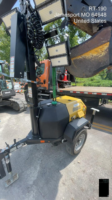 2022 Allmand NLV3GR (4) LED Light Fixture 350W, 23' Vertical Mast, 3kW Prime, Towable, Deep Sea L401, Leveling Jacks, Yanmar T4F 5.8hp