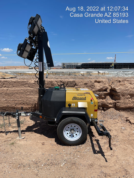 2021 Allmand NLV3GR (4) LED Light Fixture 350W, 23' Vertical Mast, 3kW Prime, Towable, Deep Sea L401, Leveling Jacks, Yanmar T4F 5.8hp