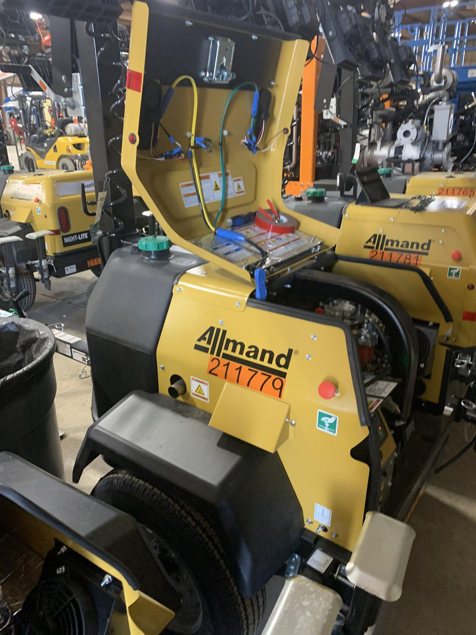 2022 Allmand NLV3GR (4) LED Light Fixture 350W, 23' Vertical Mast, 3kW Prime, Towable, Deep Sea L401, Leveling Jacks, Yanmar T4F 5.8hp