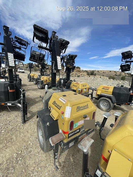 2022 Allmand NLV3GR (4) LED Light Fixture 350W, 23' Vertical Mast, 3kW Prime, Towable, ES Decals, T3