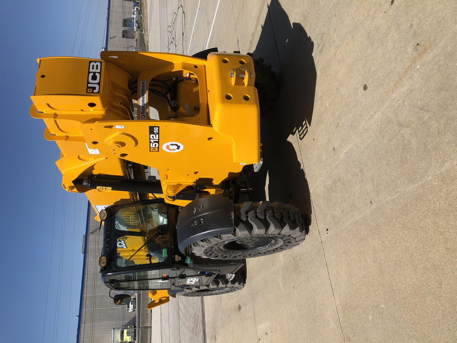 2019 JCB 512-56 Cab/Heat/Air, 109 HP, Solid Tires, STD Worklight, Beacon, Aux Hydraulics, Lifting Eye, Back up Alarm w/66" Carriage/60" Forks