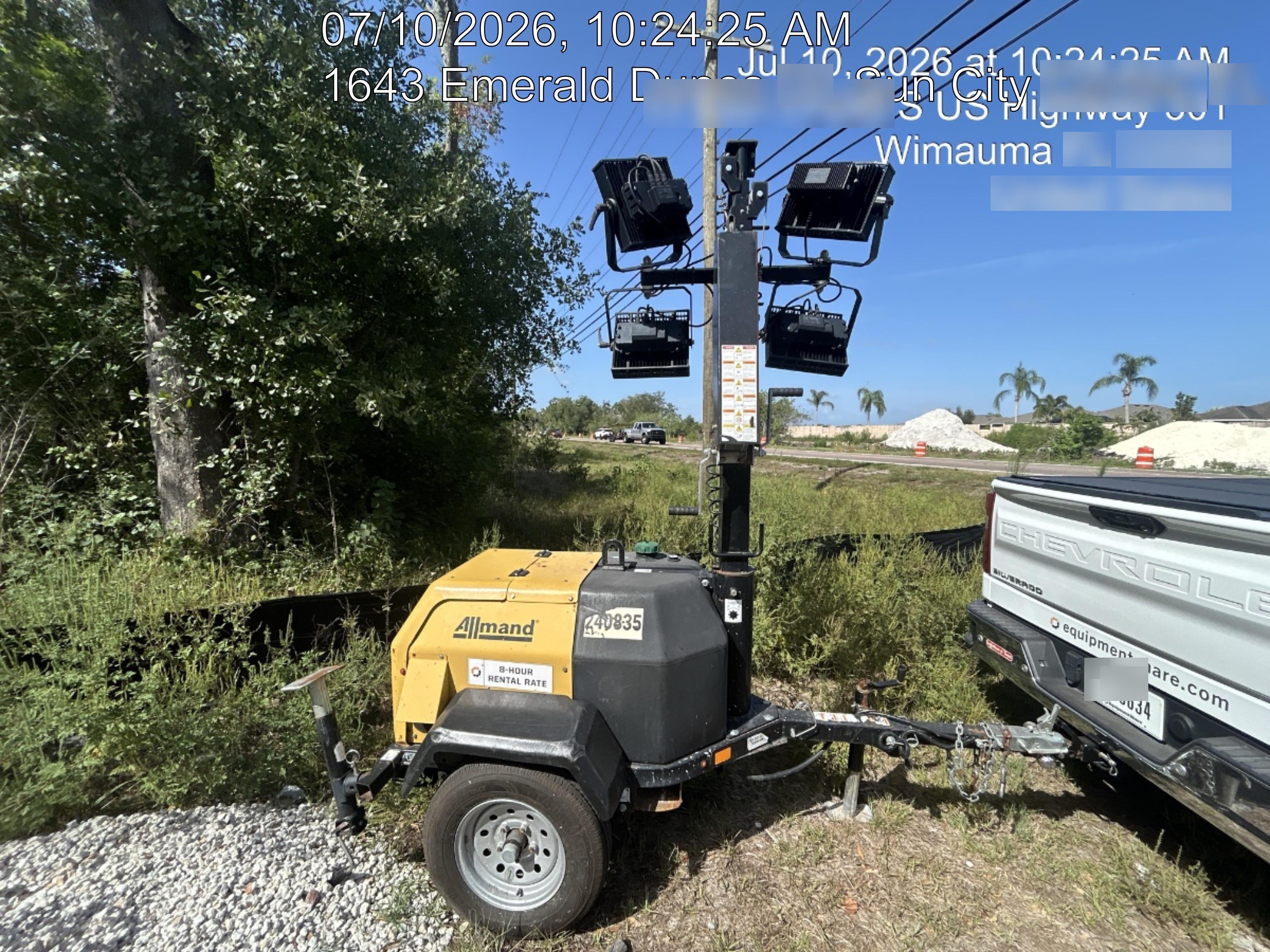 2022 Allmand NLV3GR (4) LED Light Fixture 350W, 23' Vertical Mast, 3kW Prime, Towable, Deep Sea L401, Leveling Jacks, Yanmar T4F 5.8hp