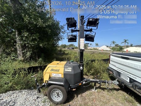 2022 Allmand NLV3GR (4) LED Light Fixture 350W, 23' Vertical Mast, 3kW Prime, Towable, Deep Sea L401, Leveling Jacks, Yanmar T4F 5.8hp