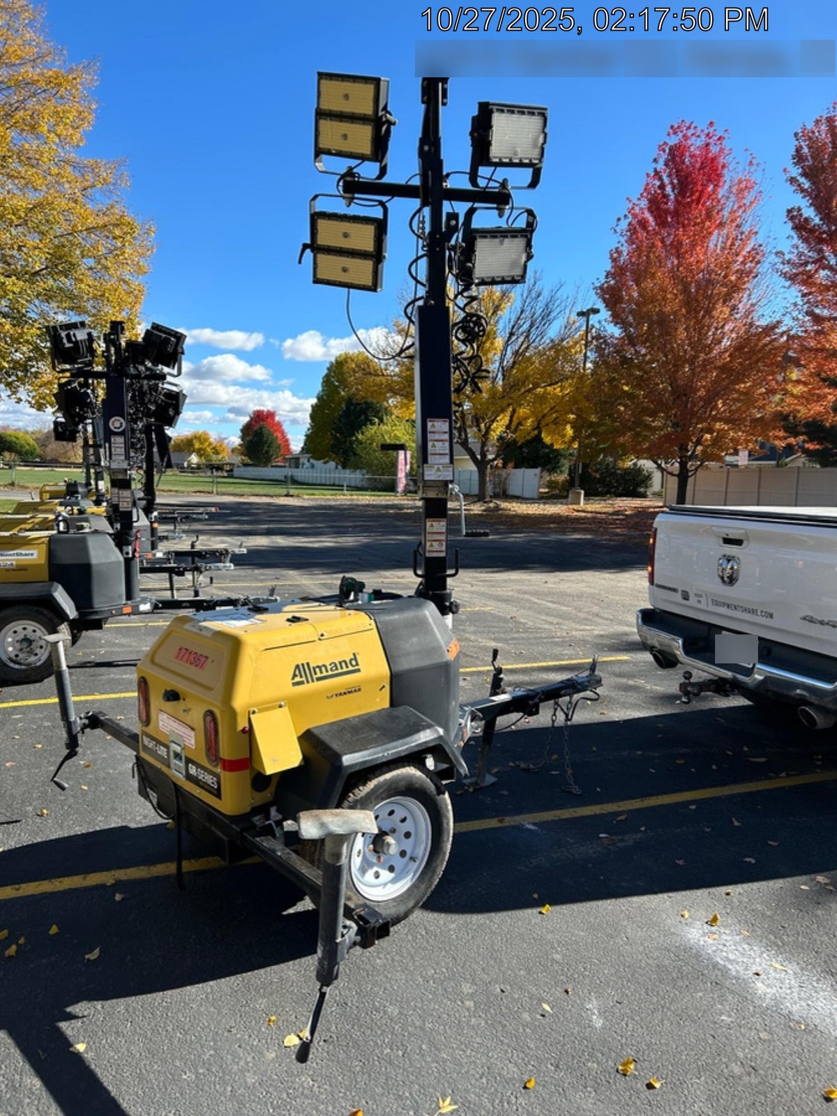 2021 Allmand NLV3GR (4) LED Light Fixture 350W, 23' Vertical Mast, 3kW Prime, Towable, Deep Sea L401, Leveling Jacks, Yanmar T4F 5.8hp