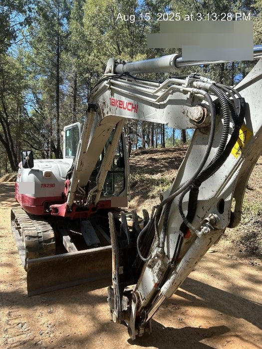 2019 Takeuchi TB290 Cab/Heat/AC Rubber tracks, Dozer blade, Travel alarm, Auxiliary hydraulics Manual QC, Hydraulic thumb, 18", 24", and 36" Buckets