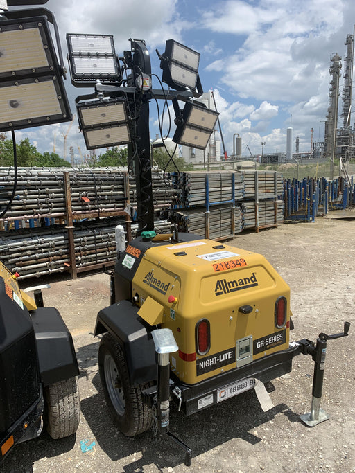 2022 Allmand NLV3GR (4) LED Light Fixture 350W, 23' Vertical Mast, 3kW Prime, Towable, Deep Sea L401, Leveling Jacks, Yanmar T4F 5.8hp