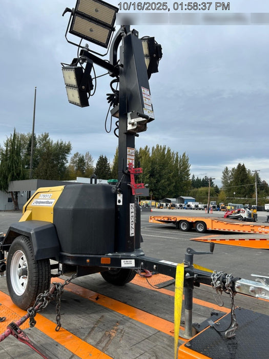 Allmand NLV3GR (4) LED Light Fixture 350W, 23' Vertical Mast, 3kW Prime, Towable, Deep Sea L401, Leveling Jacks, Yanmar T4F 5.8hp