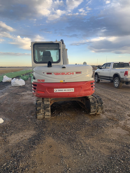 2019 Takeuchi TB290 Cab/Heat/AC Rubber tracks, Dozer blade, Travel alarm, Auxiliary hydraulics Manual QC, Hydraulic thumb, 18", 24", and 36" Buckets