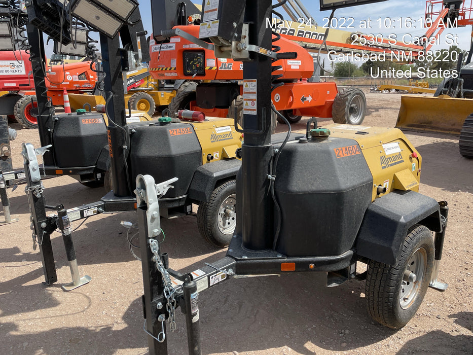 2022 Allmand NLV3GR (4) LED Light Fixture 350W, 23' Vertical Mast, 3kW Prime, Towable, Deep Sea L401, Leveling Jacks, Yanmar T4F 5.8hp