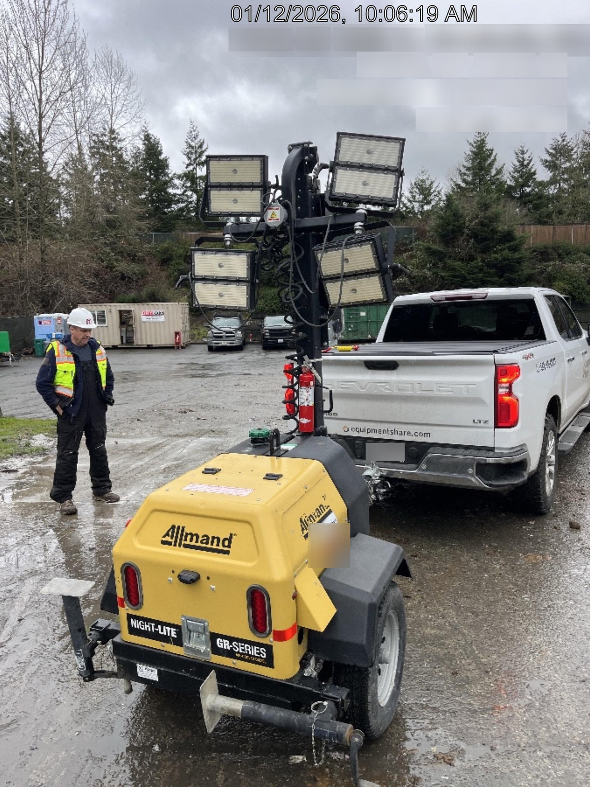 2020 Allmand NLV3GR (4) LED Light Fixture 350W, 23' Vertical Mast, 3kW Prime, Towable, Deep Sea L401, Leveling Jacks, Yanmar T4F 5.8hp