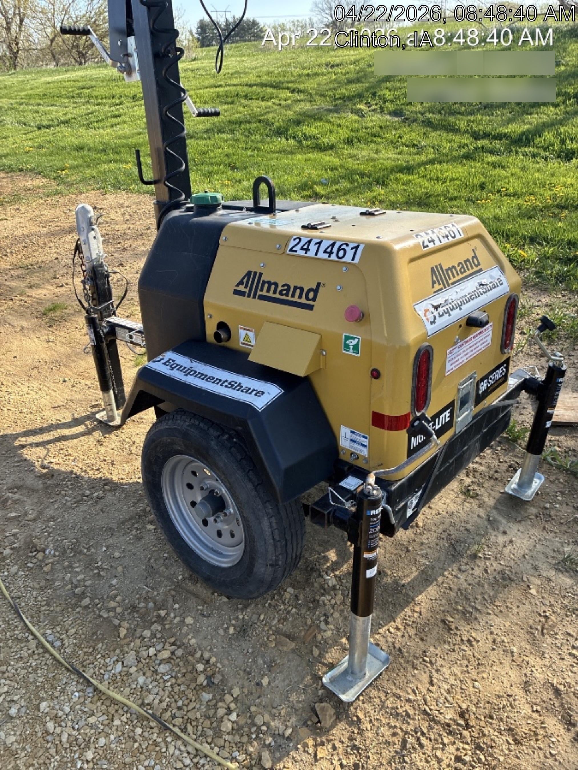 2022 Allmand NLV3GR (4) LED Light Fixture 350W, 23' Vertical Mast, 3kW Prime, Towable, Deep Sea L401, Leveling Jacks, Yanmar T4F 5.8hp
