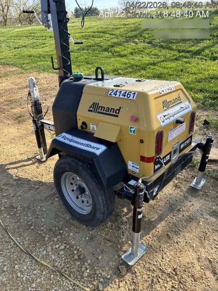 2022 Allmand NLV3GR (4) LED Light Fixture 350W, 23' Vertical Mast, 3kW Prime, Towable, Deep Sea L401, Leveling Jacks, Yanmar T4F 5.8hp