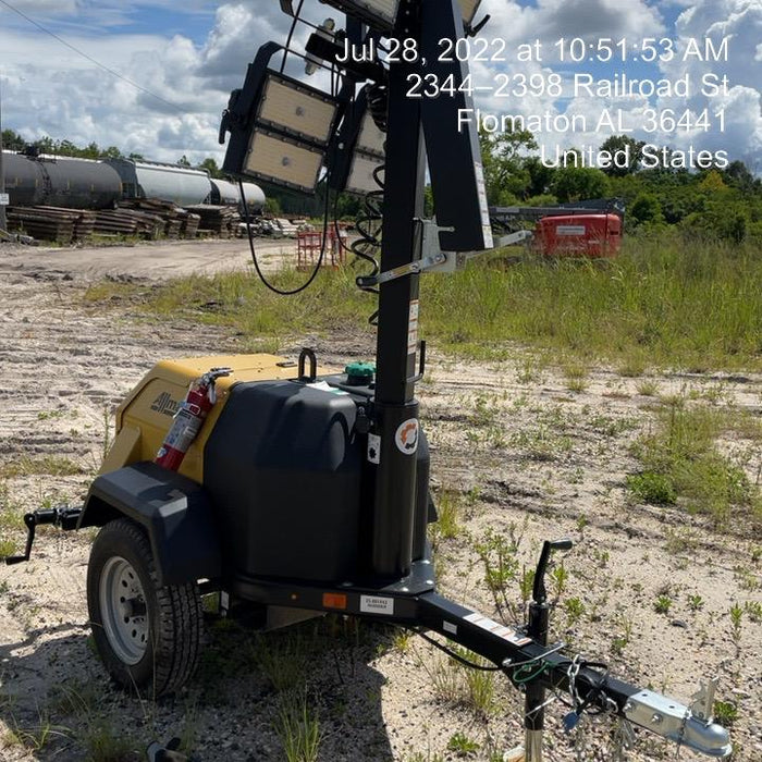 2022 Allmand NLV3GR (4) LED Light Fixture 350W, 23' Vertical Mast, 3kW Prime, Towable, Deep Sea L401, Leveling Jacks, Yanmar T4F 5.8hp