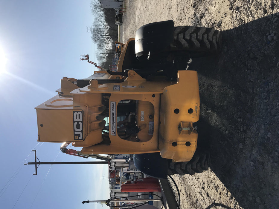 2019 JCB 510-56 Enclosed Cab, 74 HP, Solid Tires, Worklights, Beacon, Aux Hydraulics, Lifting Eye w/66" Carriage/60" Forks