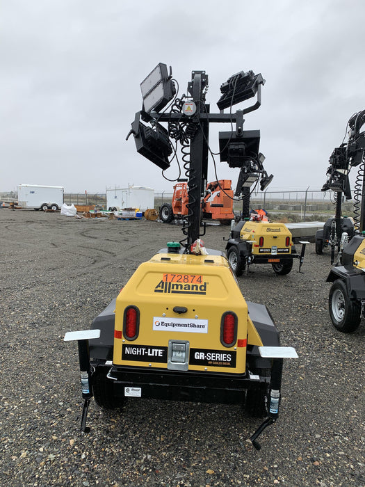 2021 Allmand NLV3GR (4) LED Light Fixture 350W, 23' Vertical Mast, 3kW Prime, Towable, Deep Sea L401, Leveling Jacks, Yanmar T4F 5.8hp