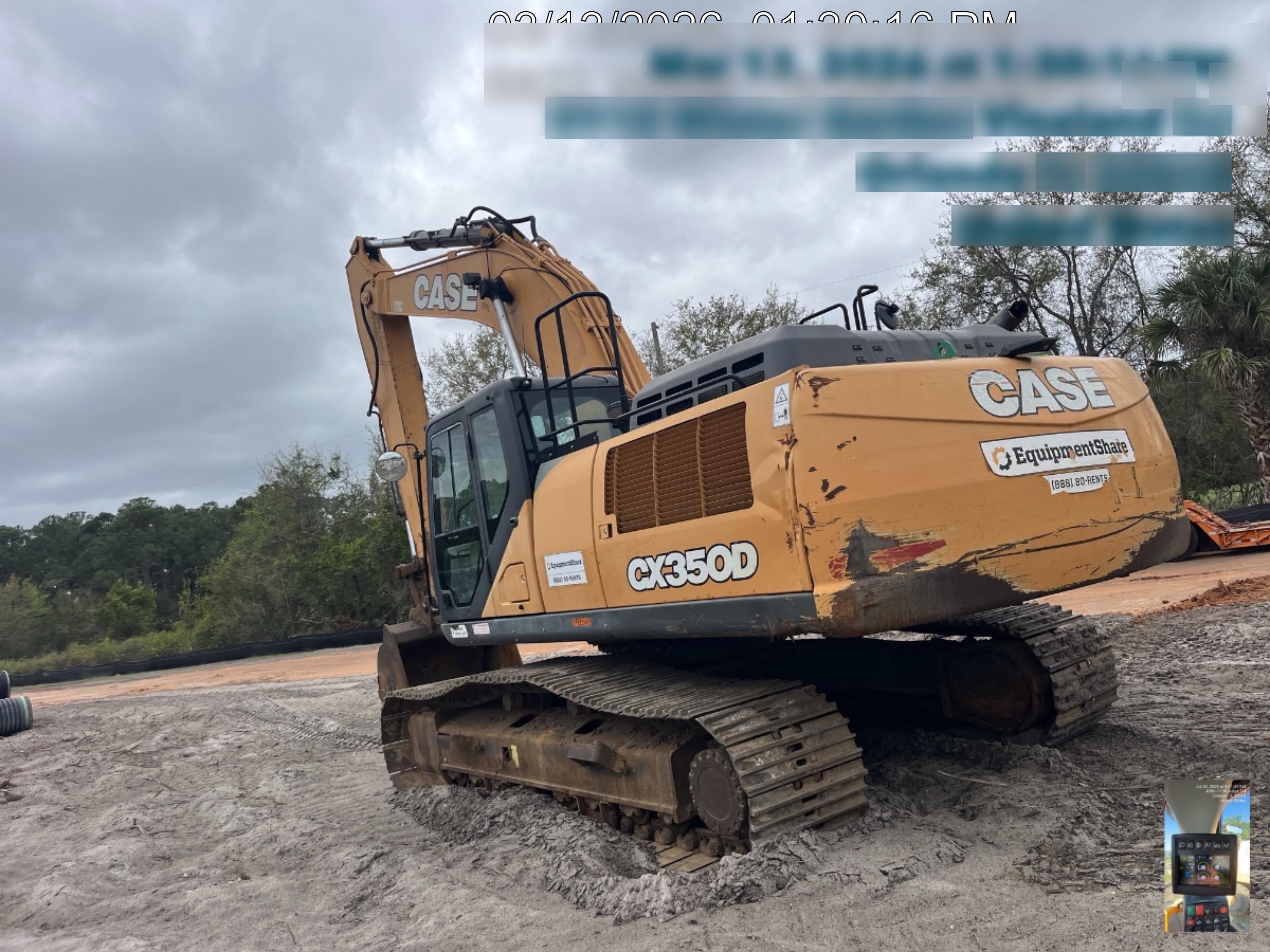 2017 Case CX350D CAB A/C, 13'-3" ARM, STEEL TRACKS
