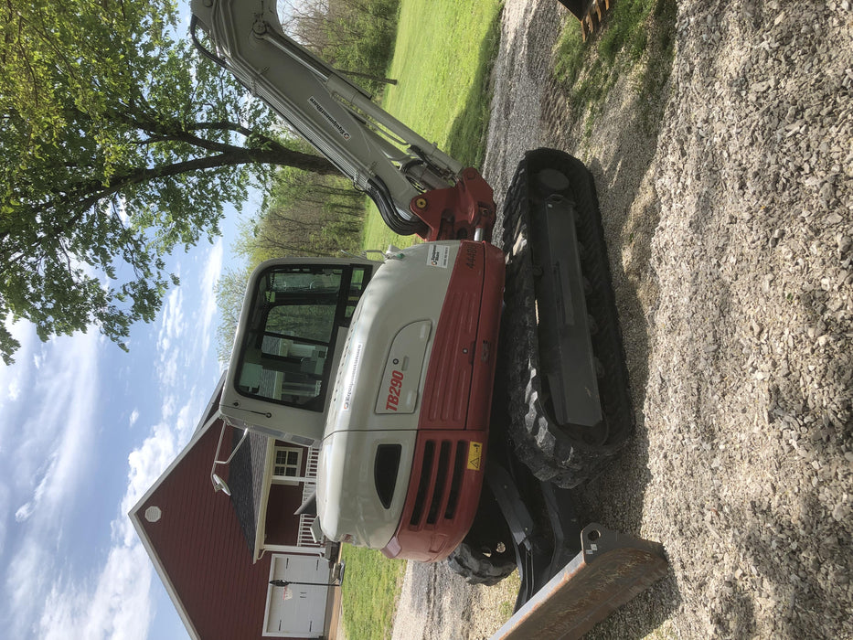 2019 Takeuchi TB290 Cab/Heat/AC Rubber tracks, Dozer blade, Travel alarm, Auxiliary hydraulics w/Manual QC, Hydraulic thumb, 18", 24", and 36" Buckets