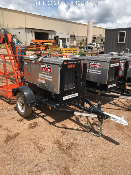 2019 Lincoln Electric Vantage 322 Welder Ready-Pak 3, Two wheel trailer, Fender and Light kit, Cable Rack