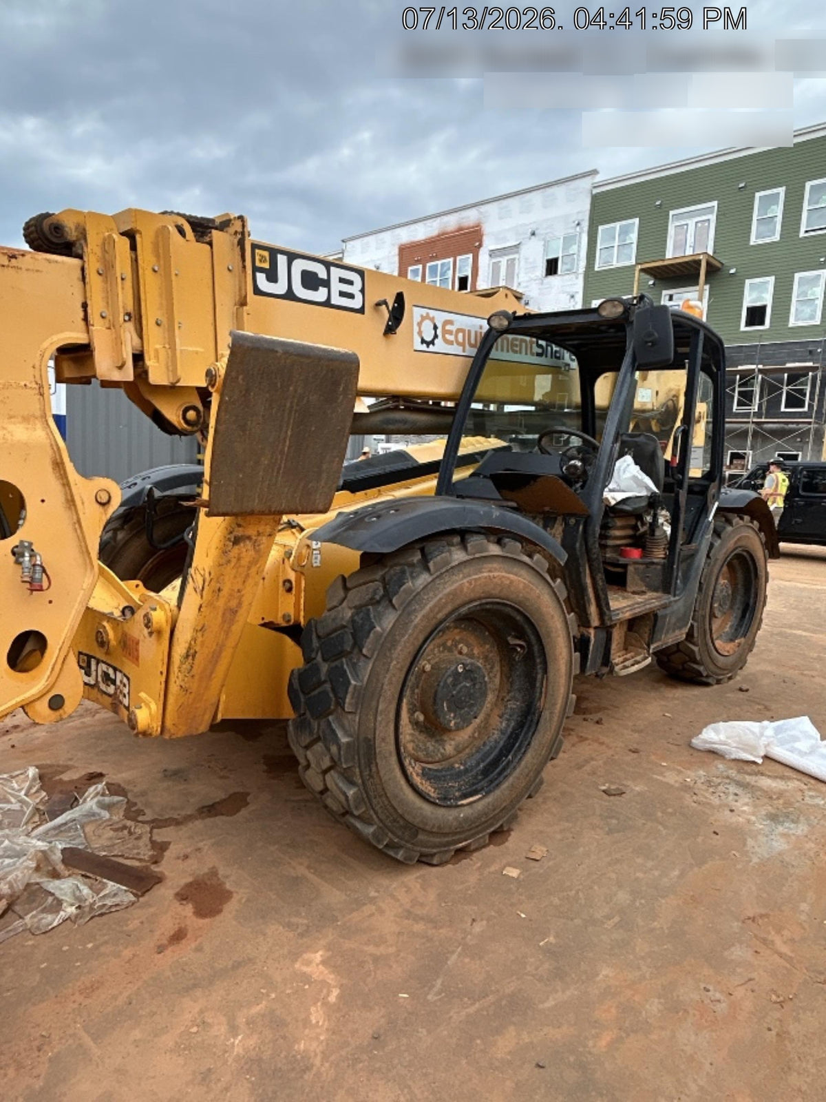 2019 JCB 510-56 Open ROPS, 74 HP, Solid Tires, Worklights, Beacon, Aux Hydraulics, Lifting Eye w/72" Carriage/60" Forks