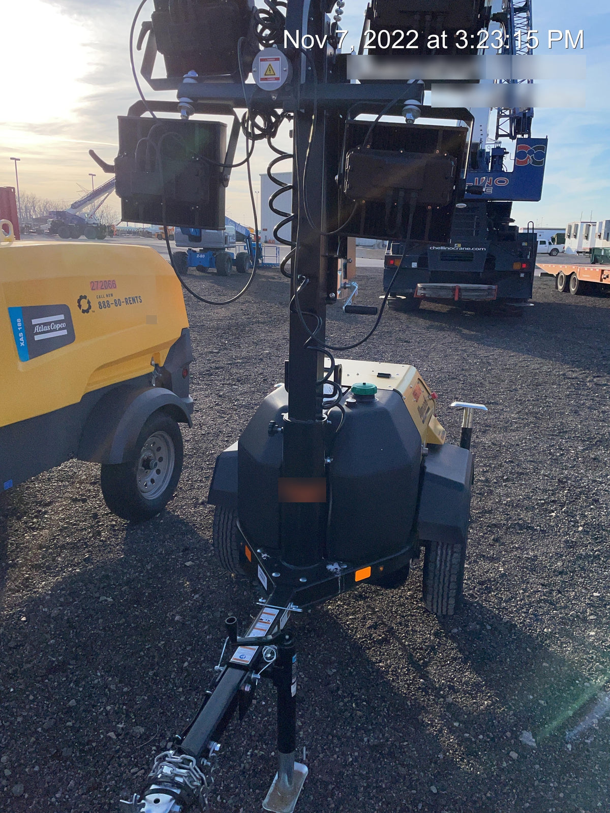 2022 Allmand NLV3GR (4) LED Light Fixture 350W, 23' Vertical Mast, 3kW Prime, Towable, ES Decals, T3
