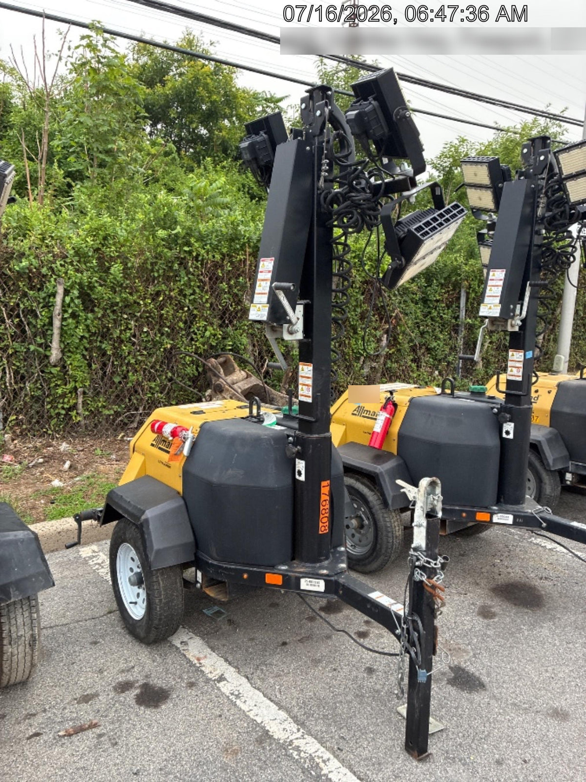 Allmand NLV3GR (4) LED Light Fixture 350W, 23' Vertical Mast, 3kW Prime, Towable, Deep Sea L401, Leveling Jacks, Yanmar T4F 5.8hp