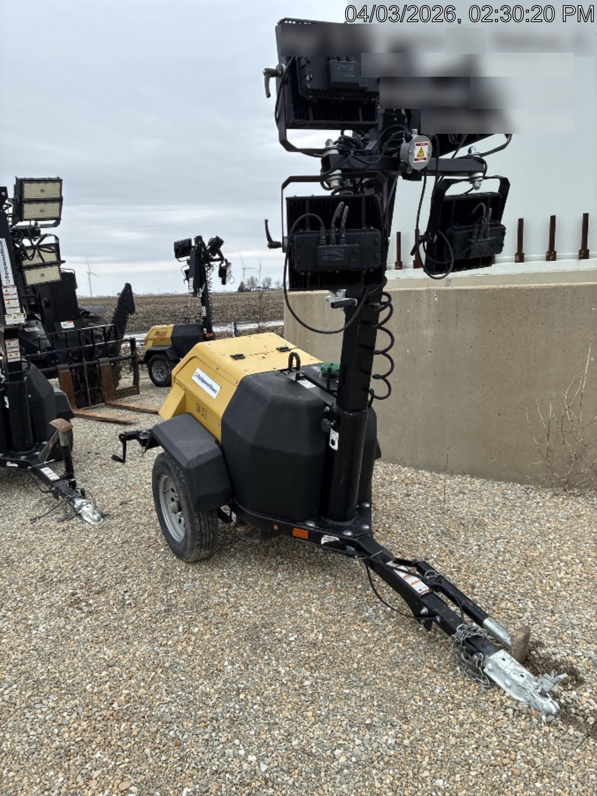 2022 Allmand NLV3GR (4) LED Light Fixture 350W, 23' Vertical Mast, 3kW Prime, Towable, Deep Sea L401, Leveling Jacks, Yanmar T4F 5.8hp